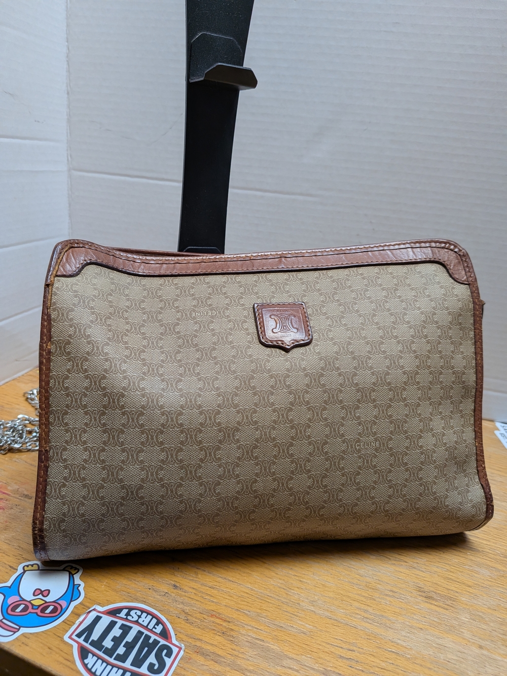 Celine Brown Monogram Canvas costmetic bag with Leather Trim Vintage